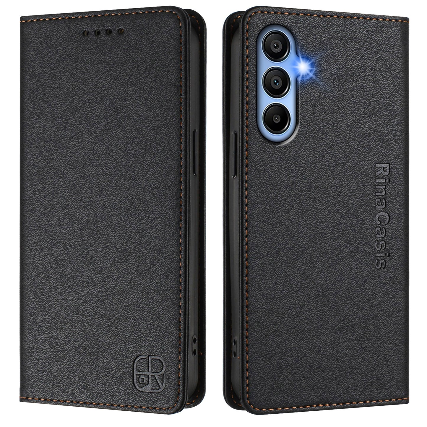 Samsung Galaxy A15 5G Dual-Folded Magnetic Suction RFID Blocking PU Leather Wallet Phone Case with Card Slots, Cash Pocket, Kickstand, Full Protective Flip Cover