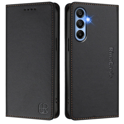 Samsung Galaxy A15 5G Dual-Folded Magnetic Suction RFID Blocking PU Leather Wallet Phone Case with Card Slots, Cash Pocket, Kickstand, Full Protective Flip Cover