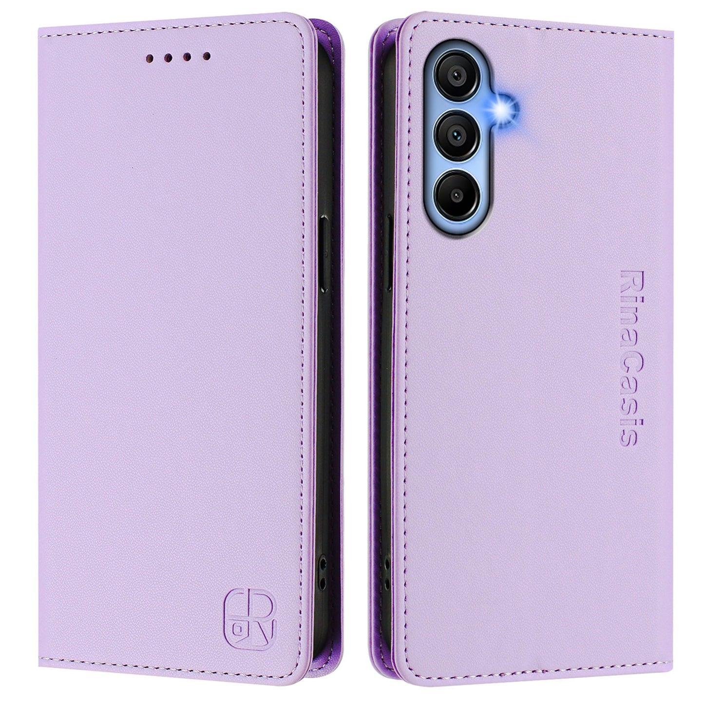 Samsung Galaxy A15 4G Dual-Folded Magnetic Suction RFID Blocking PU Leather Wallet Phone Case with Card Slots, Cash Pocket, Kickstand, Full Protective Flip Cover