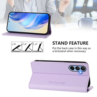 Samsung Galaxy A15 5G Dual-Folded Magnetic Suction RFID Blocking PU Leather Wallet Phone Case with Card Slots, Cash Pocket, Kickstand, Full Protective Flip Cover