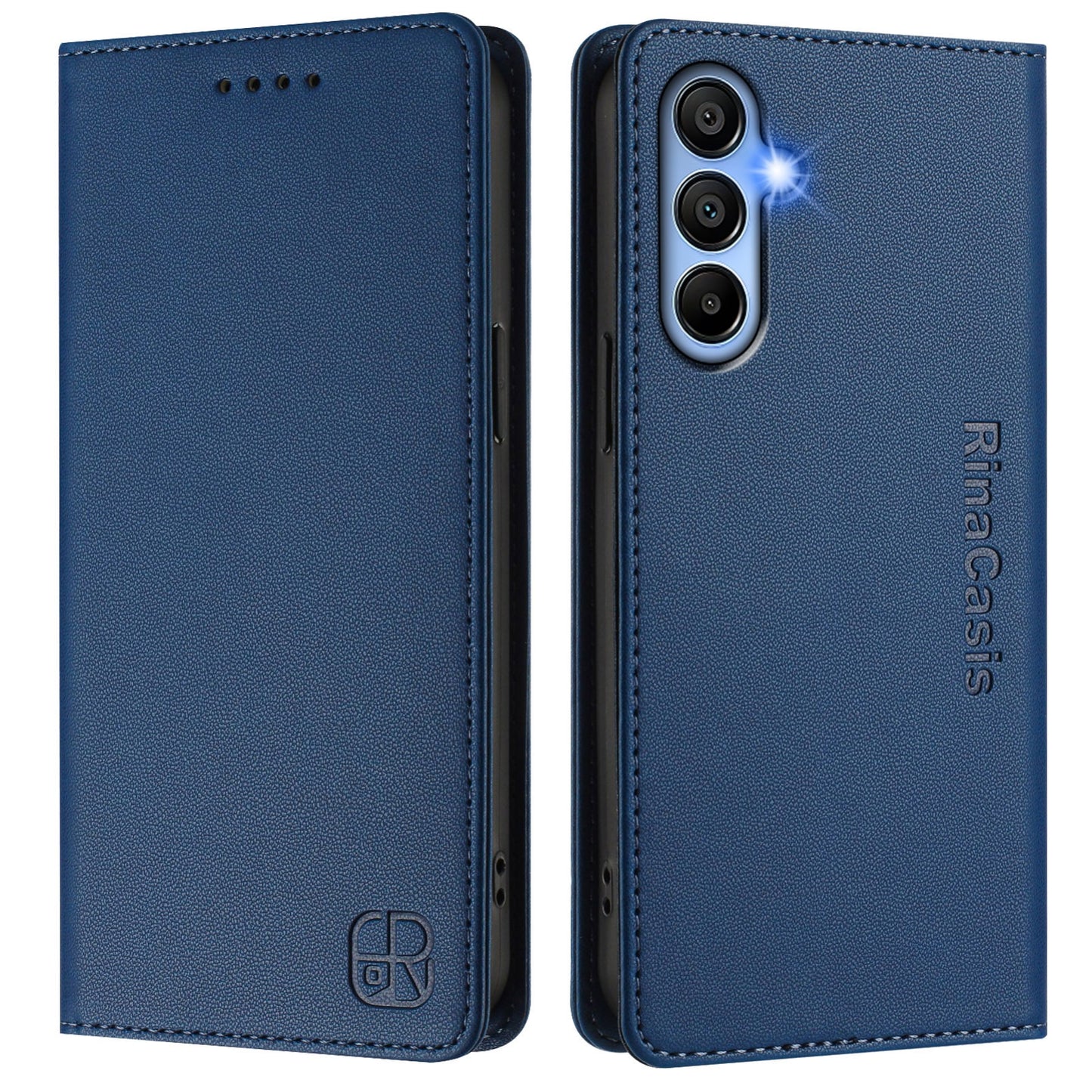 Samsung Galaxy A15 5G Dual-Folded Magnetic Suction RFID Blocking PU Leather Wallet Phone Case with Card Slots, Cash Pocket, Kickstand, Full Protective Flip Cover