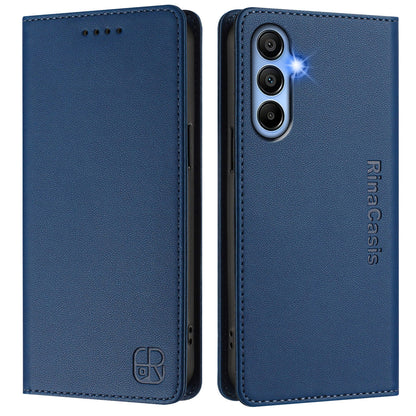 Samsung Galaxy A15 4G Dual-Folded Magnetic Suction RFID Blocking PU Leather Wallet Phone Case with Card Slots, Cash Pocket, Kickstand, Full Protective Flip Cover