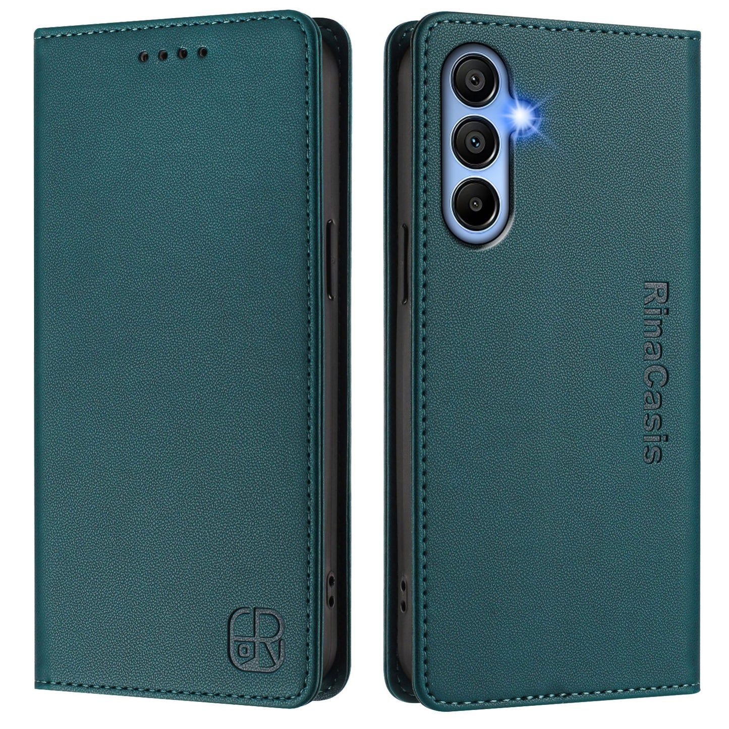 Samsung Galaxy A15 5G Dual-Folded Magnetic Suction RFID Blocking PU Leather Wallet Phone Case with Card Slots, Cash Pocket, Kickstand, Full Protective Flip Cover