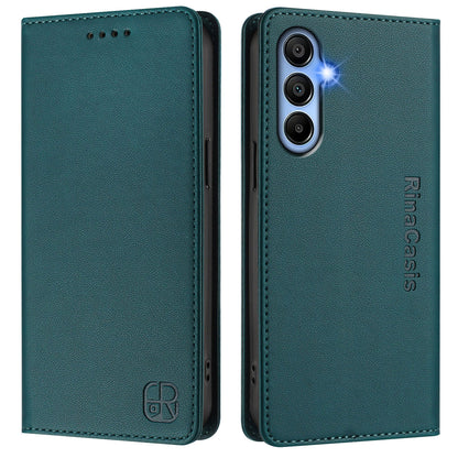 Samsung Galaxy A15 5G Dual-Folded Magnetic Suction RFID Blocking PU Leather Wallet Phone Case with Card Slots, Cash Pocket, Kickstand, Full Protective Flip Cover