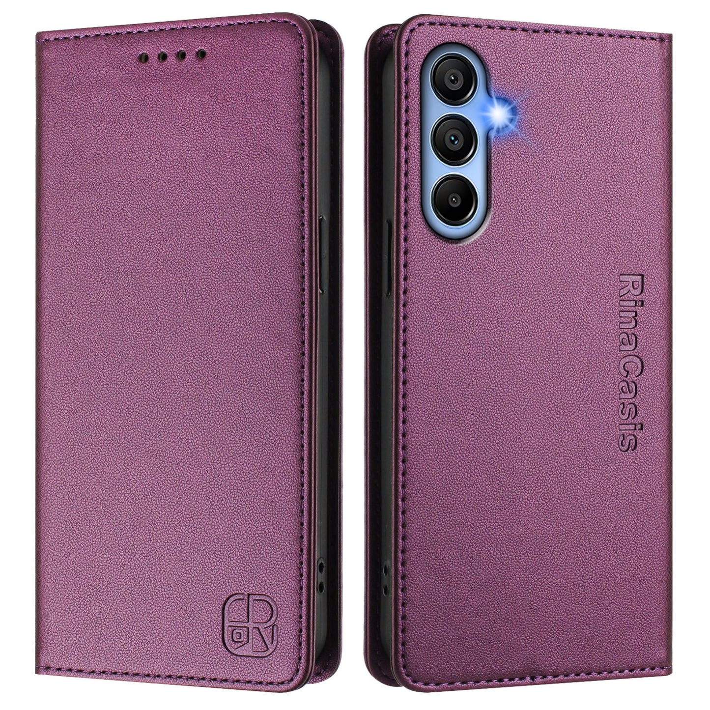 Samsung Galaxy A15 4G Dual-Folded Magnetic Suction RFID Blocking PU Leather Wallet Phone Case with Card Slots, Cash Pocket, Kickstand, Full Protective Flip Cover