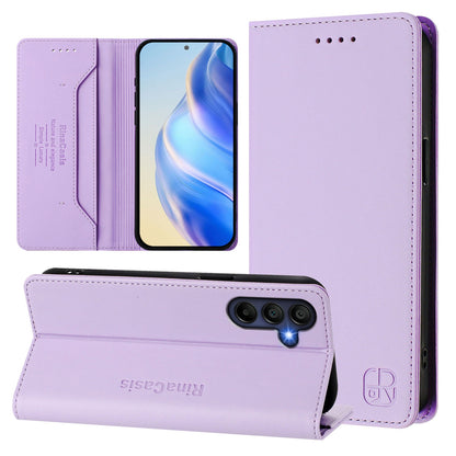 Samsung Galaxy A16 5G Dual-Folded Magnetic Suction RFID Blocking PU Leather Wallet Phone Case with Card Slots, Cash Pocket, Kickstand, Full Protective Flip Cover