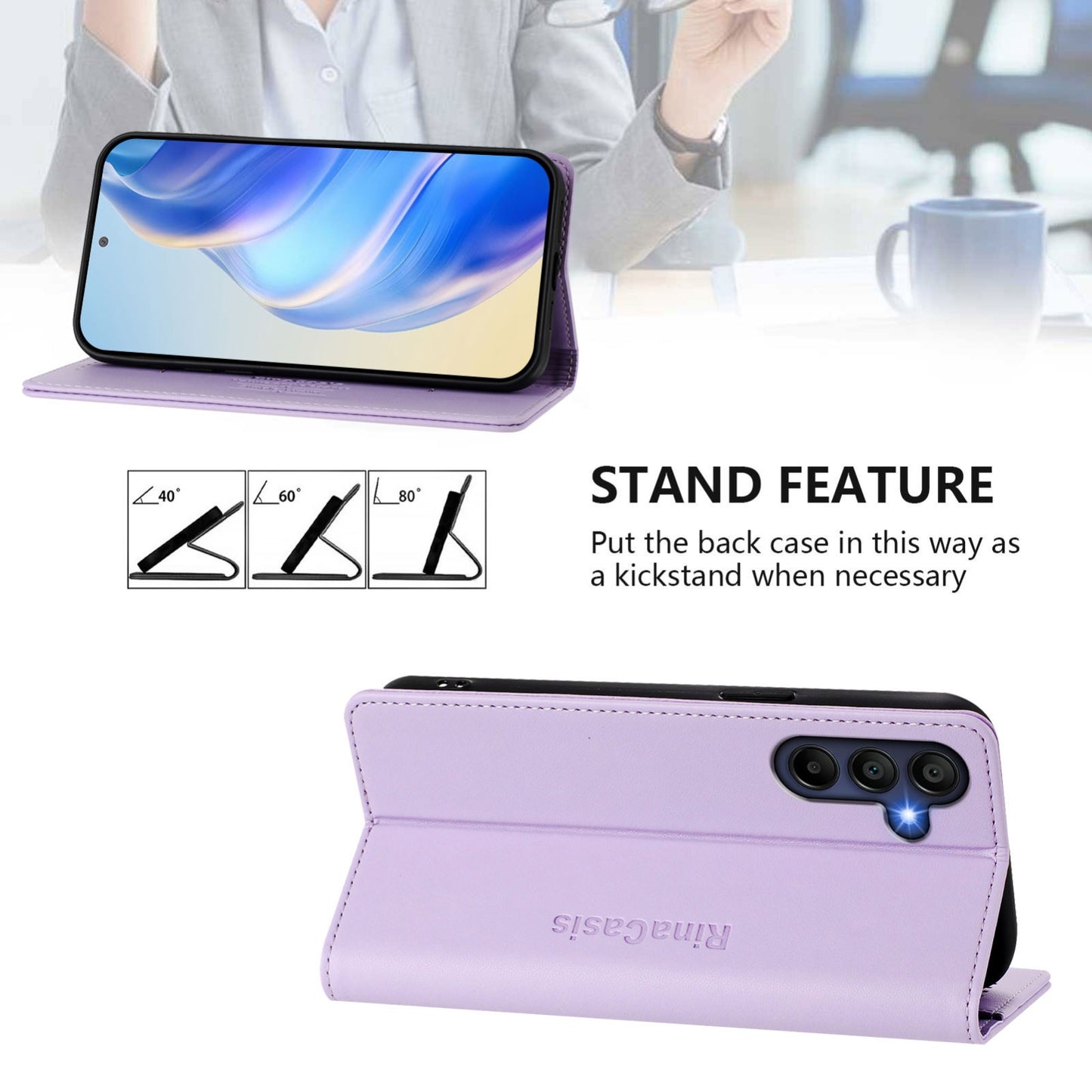 Samsung Galaxy A16 5G Dual-Folded Magnetic Suction RFID Blocking PU Leather Wallet Phone Case with Card Slots, Cash Pocket, Kickstand, Full Protective Flip Cover