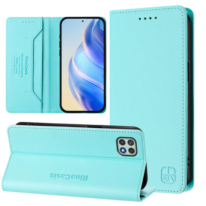 Samsung Galaxy A22 5G Dual-Folded Magnetic Suction RFID Blocking PU Leather Wallet Phone Case with Card Slots, Cash Pocket, Kickstand, Full Protective Flip Cover