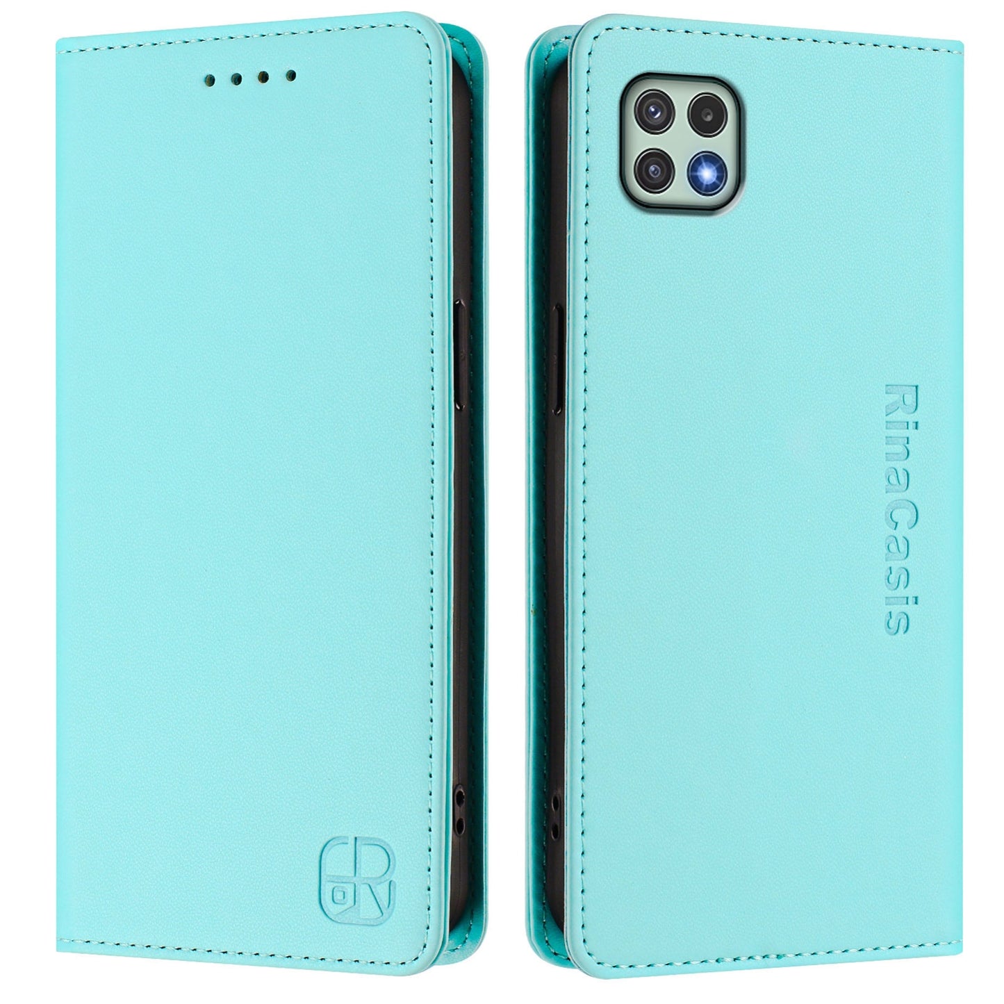 Samsung Galaxy A22 5G Dual-Folded Magnetic Suction RFID Blocking PU Leather Wallet Phone Case with Card Slots, Cash Pocket, Kickstand, Full Protective Flip Cover