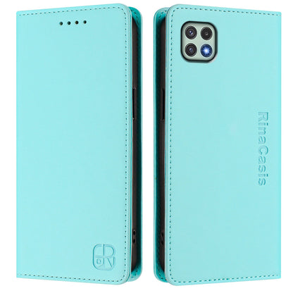 Samsung Galaxy A22s 5G Dual-Folded Magnetic Suction RFID Blocking PU Leather Wallet Phone Case with Card Slots, Cash Pocket, Kickstand, Full Protective Flip Cover