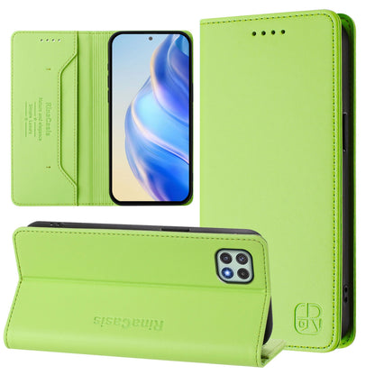 Samsung Galaxy A22 5G Dual-Folded Magnetic Suction RFID Blocking PU Leather Wallet Phone Case with Card Slots, Cash Pocket, Kickstand, Full Protective Flip Cover