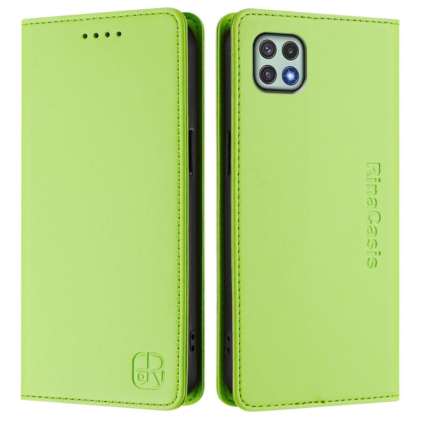 Samsung Galaxy A22s 5G Dual-Folded Magnetic Suction RFID Blocking PU Leather Wallet Phone Case with Card Slots, Cash Pocket, Kickstand, Full Protective Flip Cover