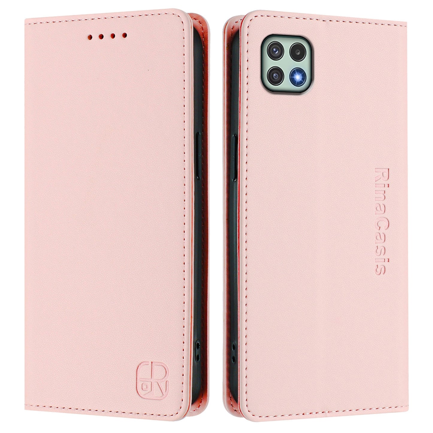 Samsung Galaxy A22s 5G Dual-Folded Magnetic Suction RFID Blocking PU Leather Wallet Phone Case with Card Slots, Cash Pocket, Kickstand, Full Protective Flip Cover