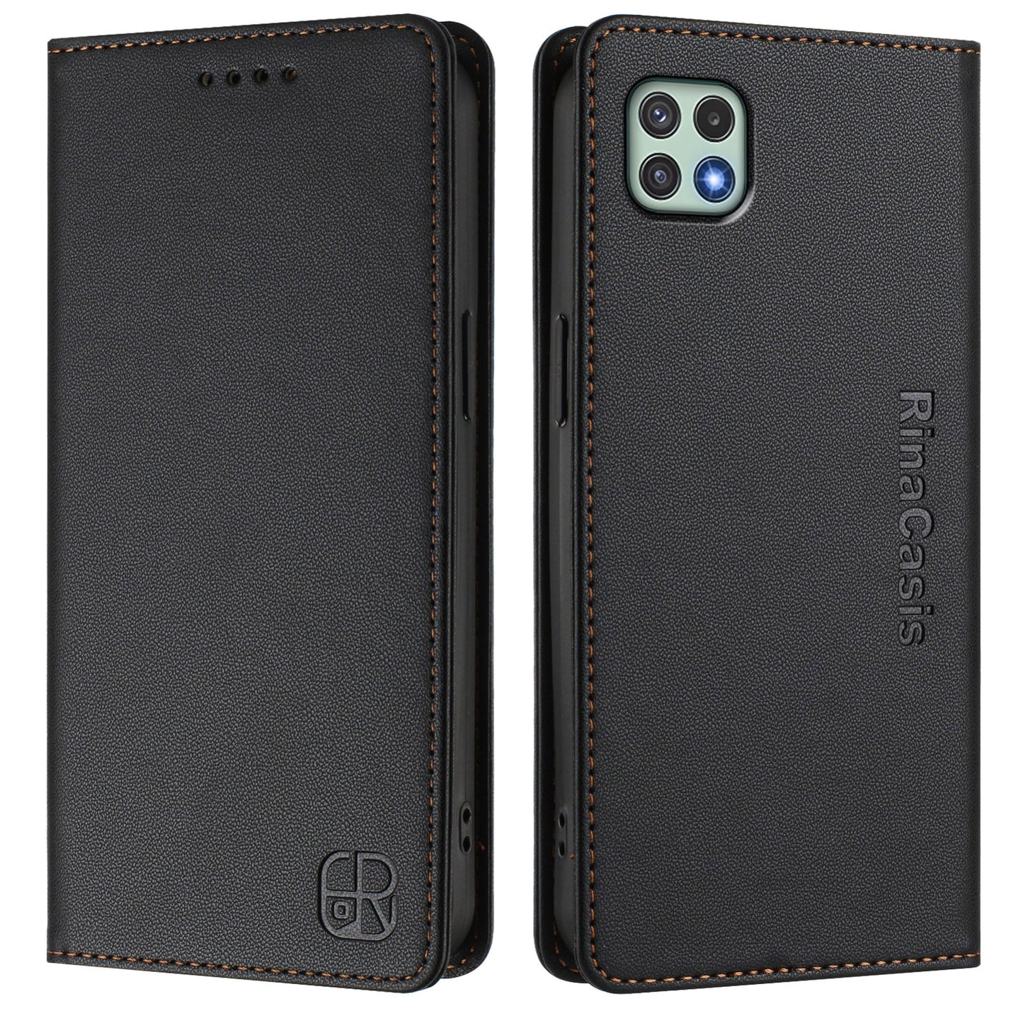 Samsung Galaxy A22s 5G Dual-Folded Magnetic Suction RFID Blocking PU Leather Wallet Phone Case with Card Slots, Cash Pocket, Kickstand, Full Protective Flip Cover
