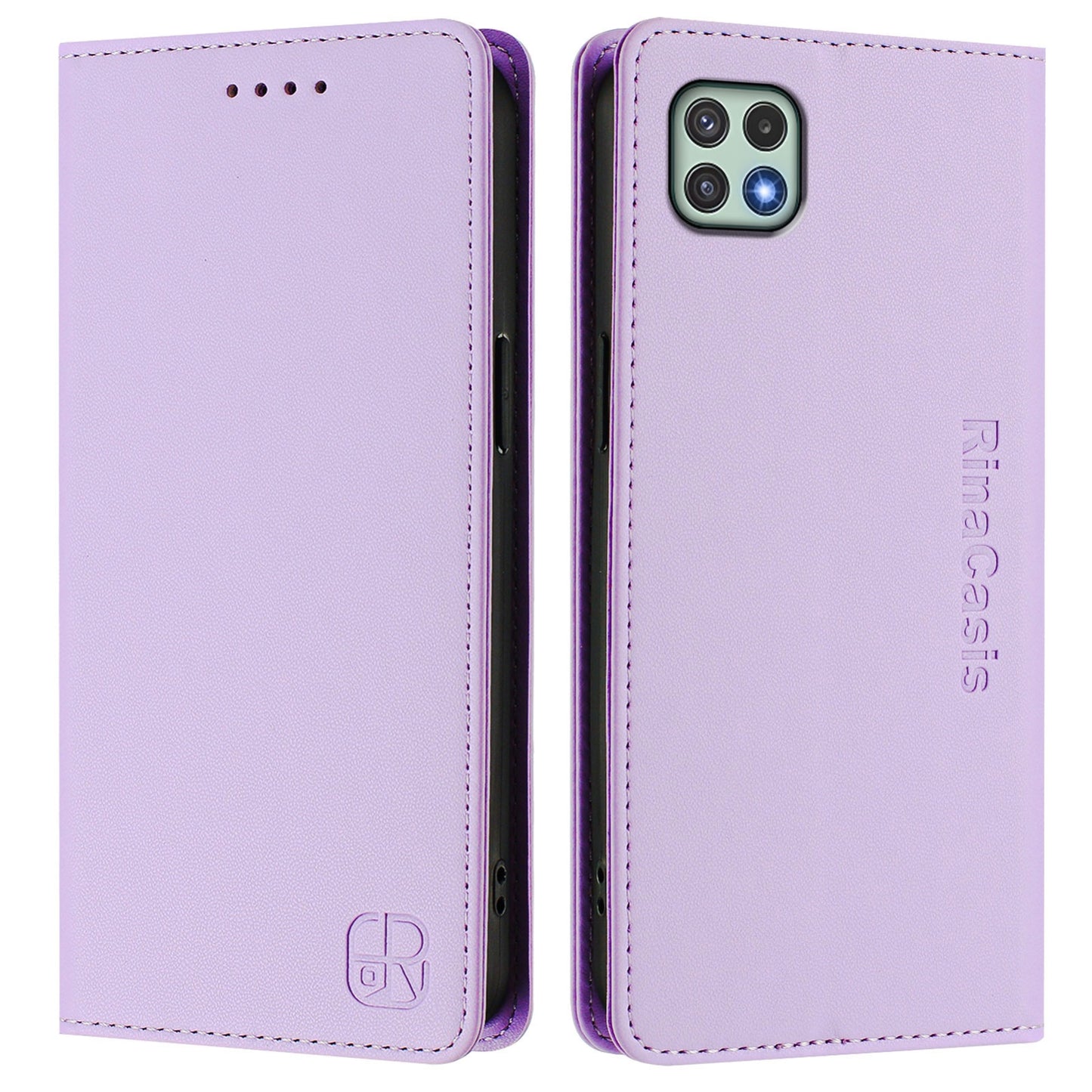 Samsung Galaxy A22s 5G Dual-Folded Magnetic Suction RFID Blocking PU Leather Wallet Phone Case with Card Slots, Cash Pocket, Kickstand, Full Protective Flip Cover