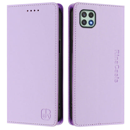 Samsung Galaxy A22s 5G Dual-Folded Magnetic Suction RFID Blocking PU Leather Wallet Phone Case with Card Slots, Cash Pocket, Kickstand, Full Protective Flip Cover