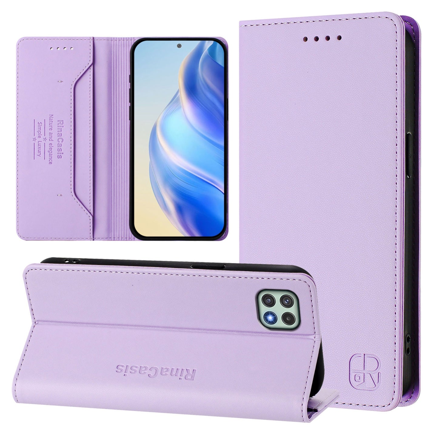 Samsung Galaxy A22s 5G Dual-Folded Magnetic Suction RFID Blocking PU Leather Wallet Phone Case with Card Slots, Cash Pocket, Kickstand, Full Protective Flip Cover