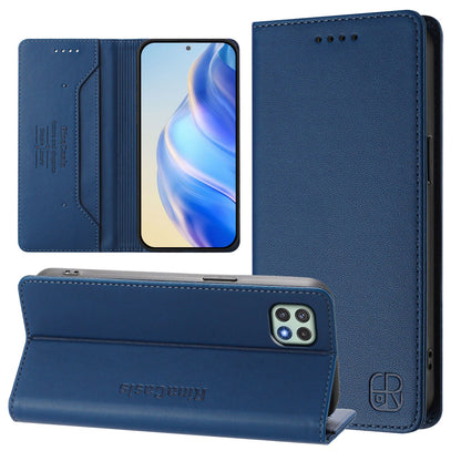 Samsung Galaxy A22 5G Dual-Folded Magnetic Suction RFID Blocking PU Leather Wallet Phone Case with Card Slots, Cash Pocket, Kickstand, Full Protective Flip Cover