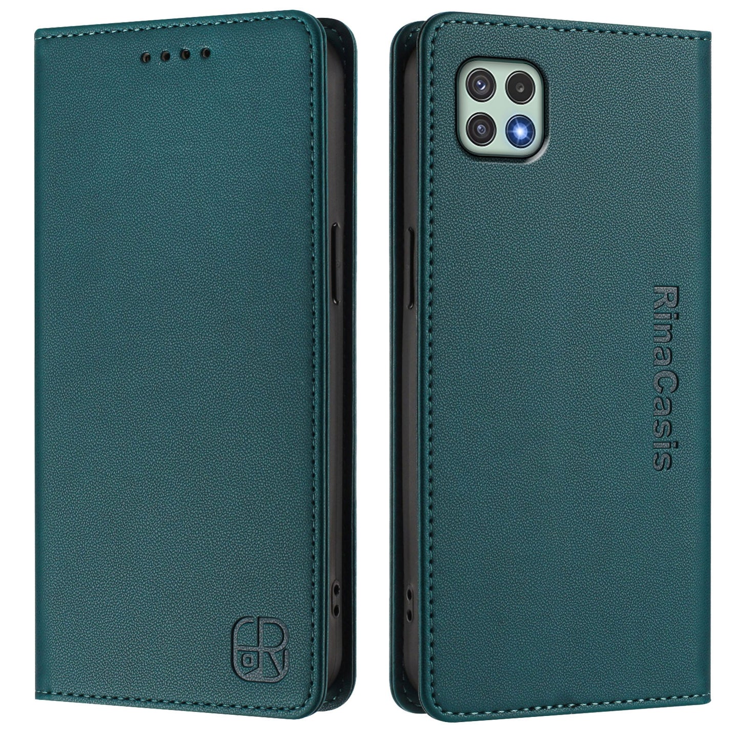 Samsung Galaxy A22s 5G Dual-Folded Magnetic Suction RFID Blocking PU Leather Wallet Phone Case with Card Slots, Cash Pocket, Kickstand, Full Protective Flip Cover