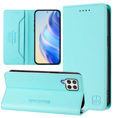 Samsung Galaxy A22 4G Dual-Folded Magnetic Suction RFID Blocking PU Leather Wallet Phone Case with Card Slots, Cash Pocket, Kickstand, Full Protective Flip Cover
