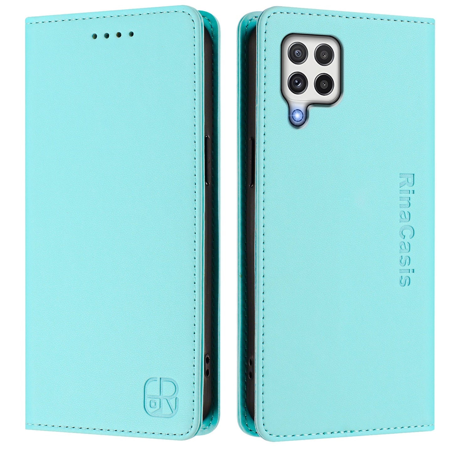 Samsung Galaxy A22 4G Dual-Folded Magnetic Suction RFID Blocking PU Leather Wallet Phone Case with Card Slots, Cash Pocket, Kickstand, Full Protective Flip Cover