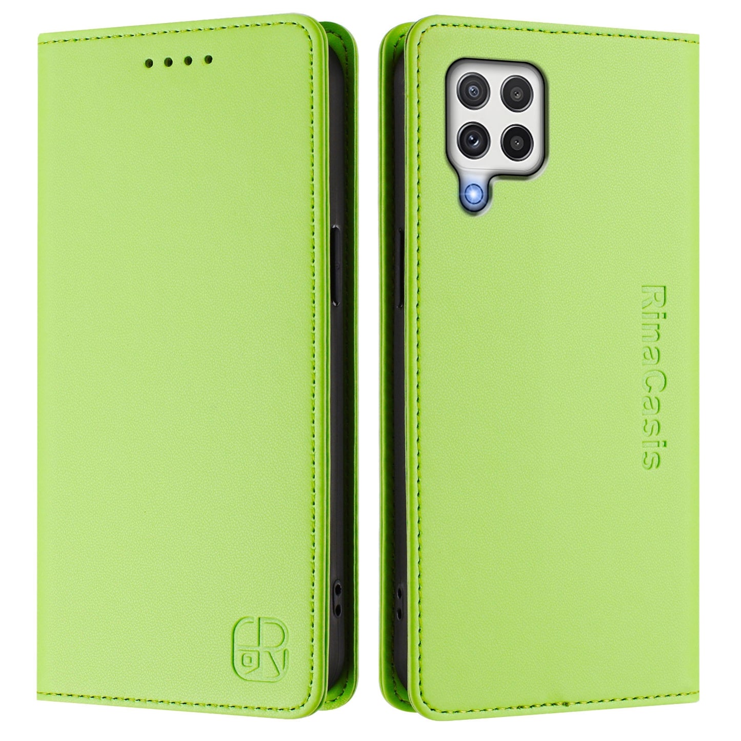 Samsung Galaxy A22 4G Dual-Folded Magnetic Suction RFID Blocking PU Leather Wallet Phone Case with Card Slots, Cash Pocket, Kickstand, Full Protective Flip Cover