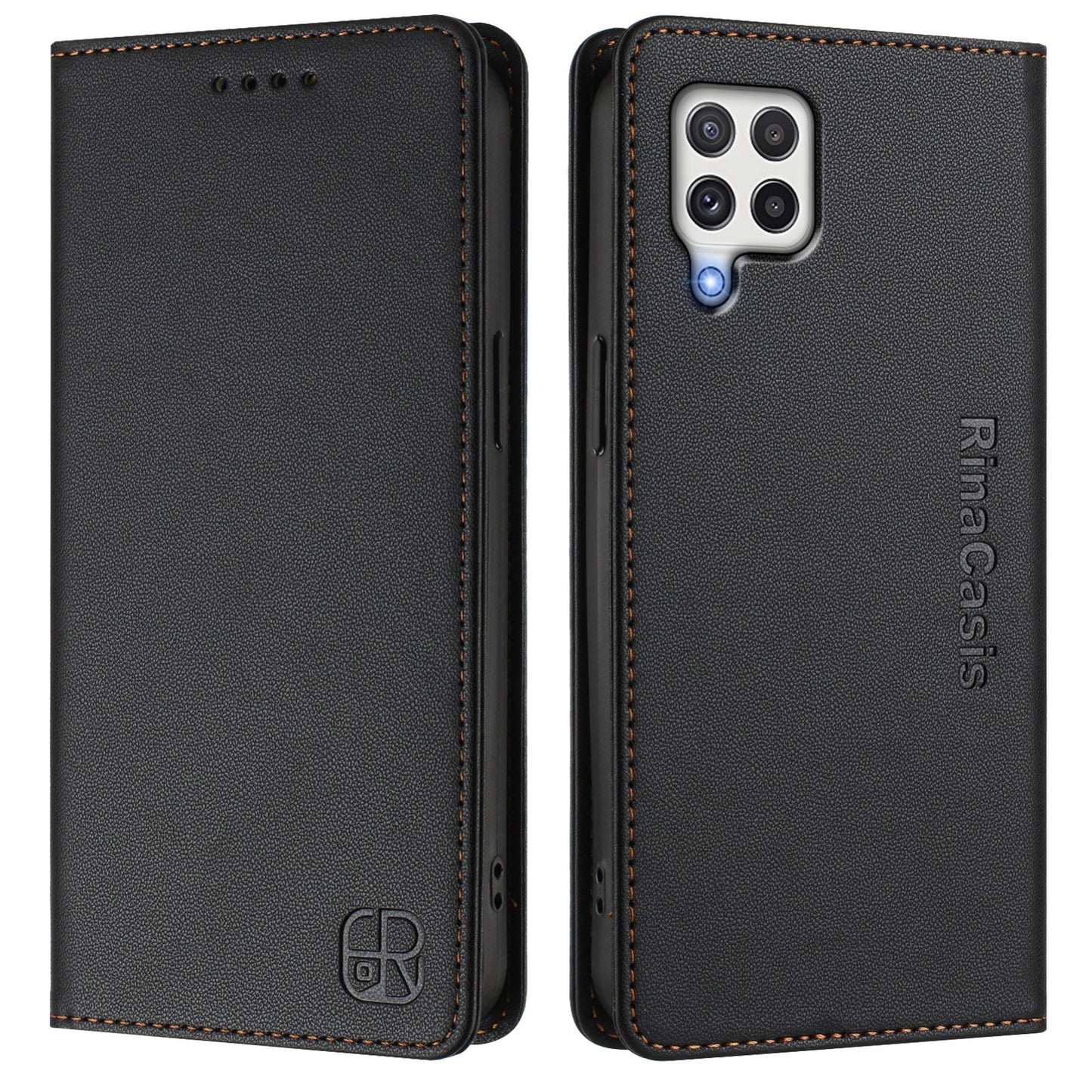 Samsung Galaxy A22 4G Dual-Folded Magnetic Suction RFID Blocking PU Leather Wallet Phone Case with Card Slots, Cash Pocket, Kickstand, Full Protective Flip Cover