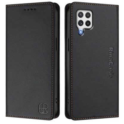 Samsung Galaxy A22 4G Dual-Folded Magnetic Suction RFID Blocking PU Leather Wallet Phone Case with Card Slots, Cash Pocket, Kickstand, Full Protective Flip Cover