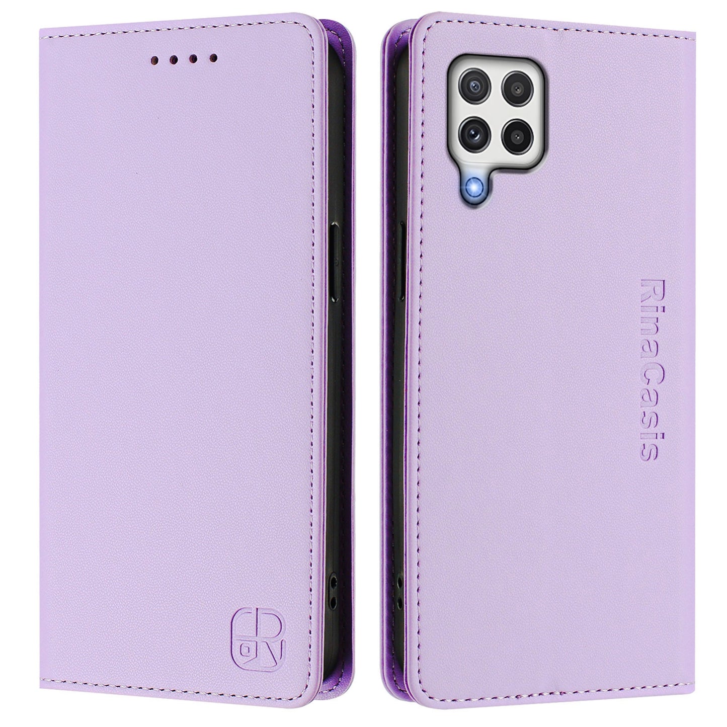 Samsung Galaxy A22 4G Dual-Folded Magnetic Suction RFID Blocking PU Leather Wallet Phone Case with Card Slots, Cash Pocket, Kickstand, Full Protective Flip Cover