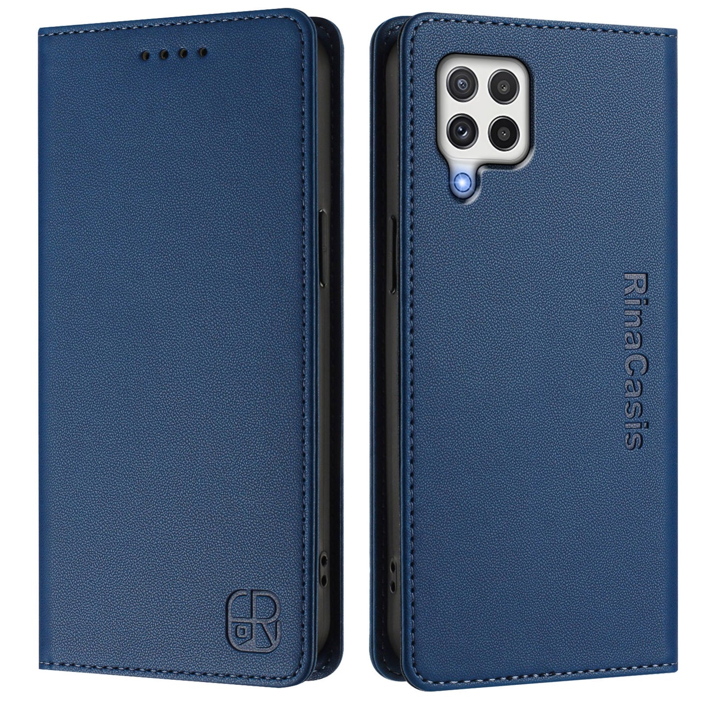 Samsung Galaxy A22 4G Dual-Folded Magnetic Suction RFID Blocking PU Leather Wallet Phone Case with Card Slots, Cash Pocket, Kickstand, Full Protective Flip Cover