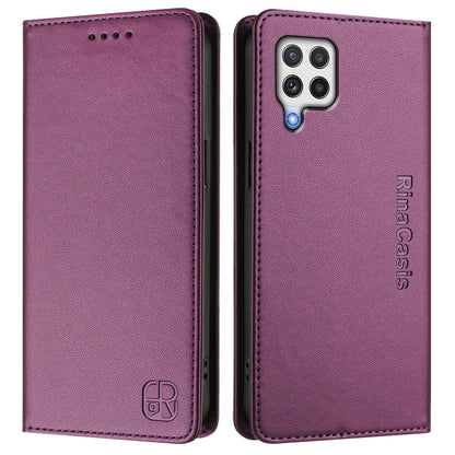 Samsung Galaxy A22 4G Dual-Folded Magnetic Suction RFID Blocking PU Leather Wallet Phone Case with Card Slots, Cash Pocket, Kickstand, Full Protective Flip Cover