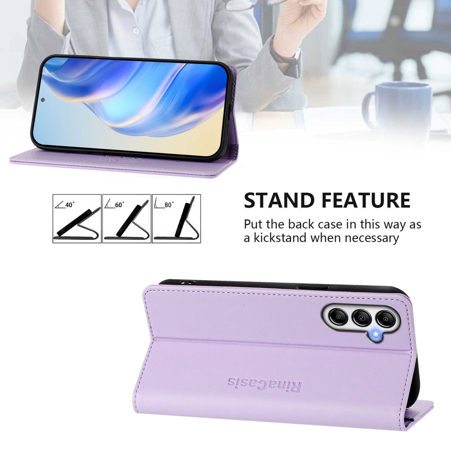 Samsung Galaxy A24 4G Dual-Folded Magnetic Suction RFID Blocking PU Leather Wallet Phone Case with Card Slots, Cash Pocket, Kickstand, Full Protective Flip Cover
