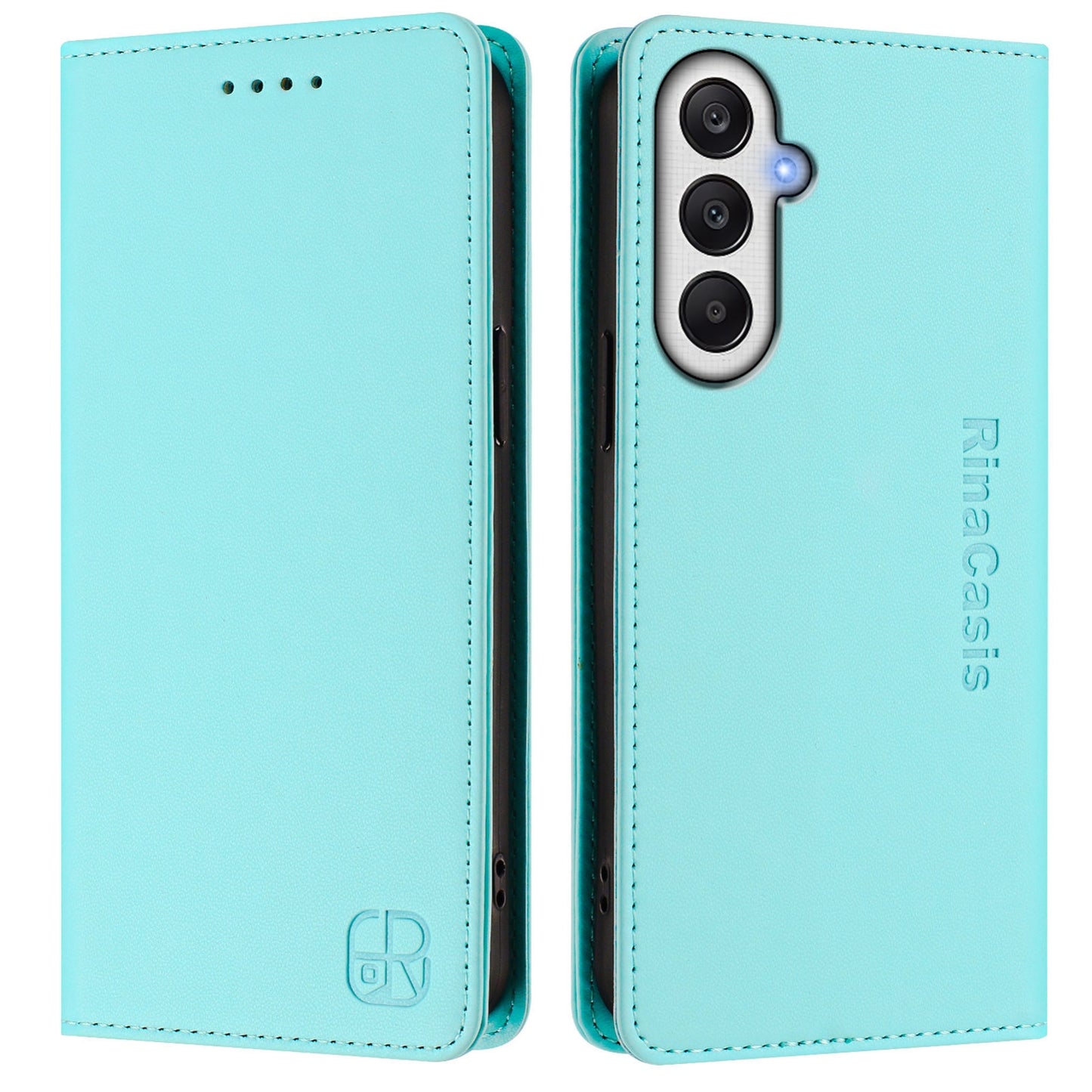 Samsung Galaxy A25 5G Dual-Folded Magnetic Suction RFID Blocking PU Leather Wallet Phone Case with Card Slots, Cash Pocket, Kickstand, Full Protective Flip Cover