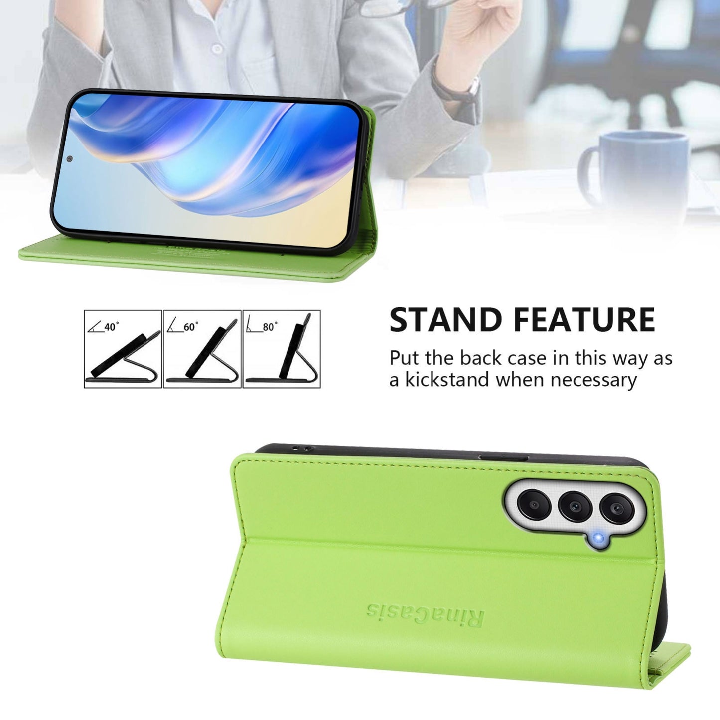 Samsung Galaxy A25 5G Dual-Folded Magnetic Suction RFID Blocking PU Leather Wallet Phone Case with Card Slots, Cash Pocket, Kickstand, Full Protective Flip Cover