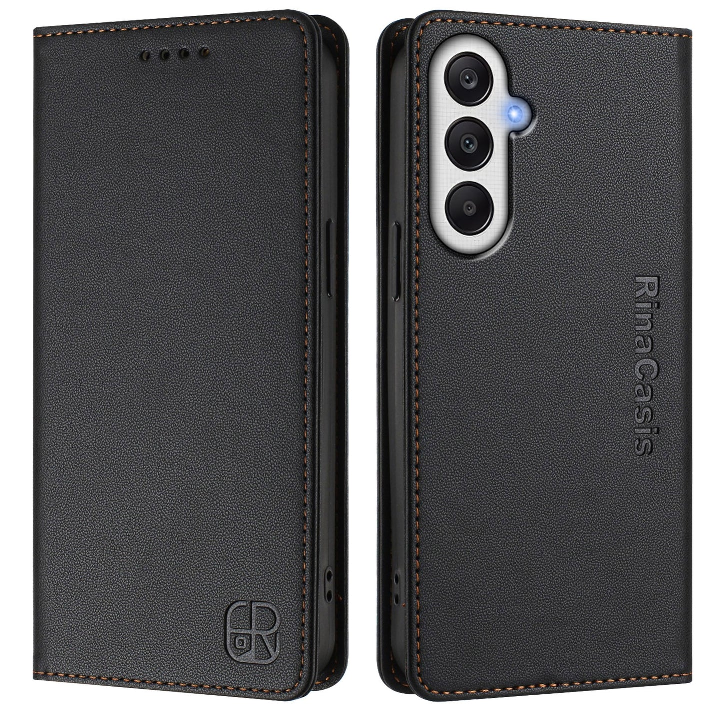 Samsung Galaxy A25 5G Dual-Folded Magnetic Suction RFID Blocking PU Leather Wallet Phone Case with Card Slots, Cash Pocket, Kickstand, Full Protective Flip Cover