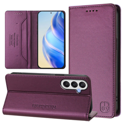 Samsung Galaxy A25 5G Dual-Folded Magnetic Suction RFID Blocking PU Leather Wallet Phone Case with Card Slots, Cash Pocket, Kickstand, Full Protective Flip Cover
