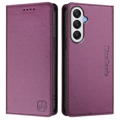 Samsung Galaxy A25 5G Dual-Folded Magnetic Suction RFID Blocking PU Leather Wallet Phone Case with Card Slots, Cash Pocket, Kickstand, Full Protective Flip Cover