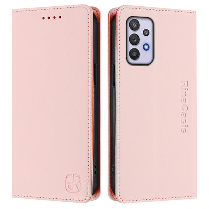 Samsung Galaxy A32 4G Dual-Folded Magnetic Suction RFID Blocking PU Leather Wallet Phone Case with Card Slots, Cash Pocket, Kickstand, Full Protective Flip Cover