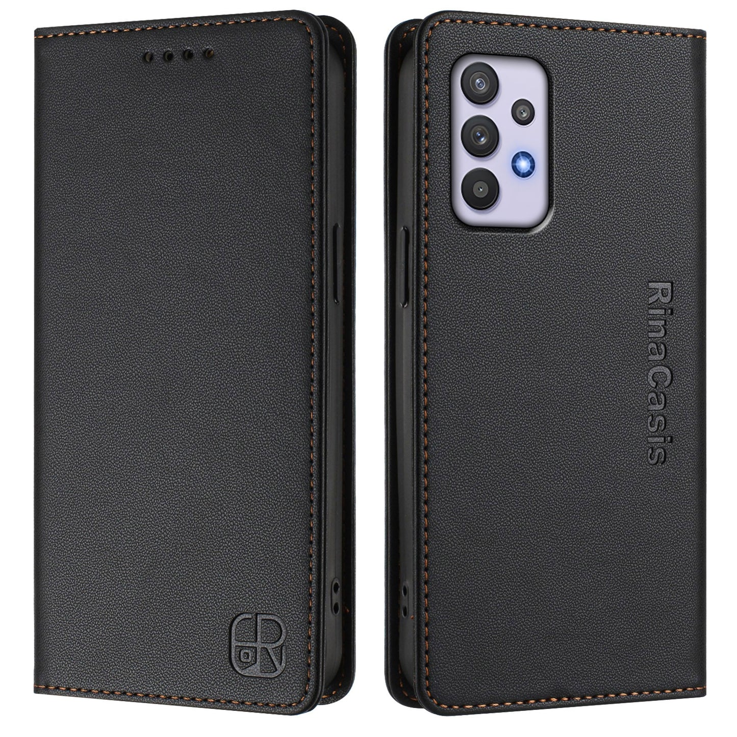 Samsung Galaxy A32 4G Dual-Folded Magnetic Suction RFID Blocking PU Leather Wallet Phone Case with Card Slots, Cash Pocket, Kickstand, Full Protective Flip Cover