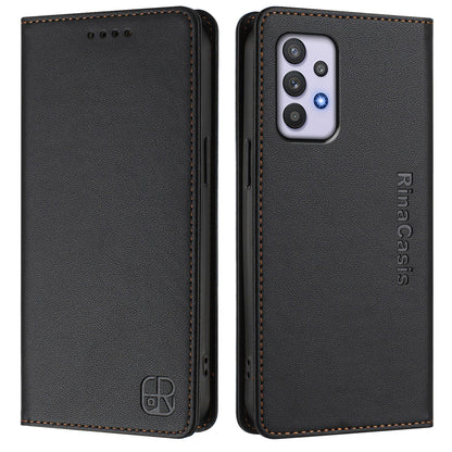 Samsung Galaxy A32 4G Dual-Folded Magnetic Suction RFID Blocking PU Leather Wallet Phone Case with Card Slots, Cash Pocket, Kickstand, Full Protective Flip Cover