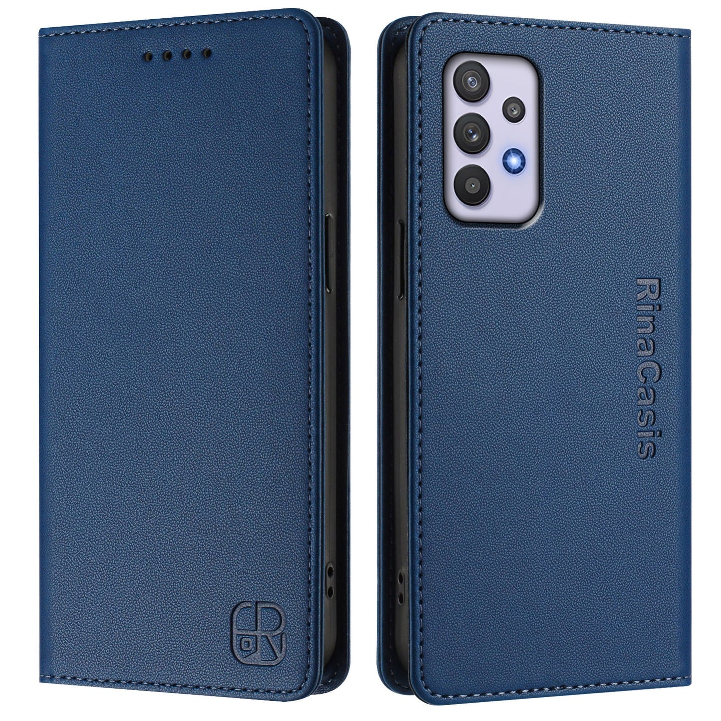 Samsung Galaxy A32 4G Dual-Folded Magnetic Suction RFID Blocking PU Leather Wallet Phone Case with Card Slots, Cash Pocket, Kickstand, Full Protective Flip Cover