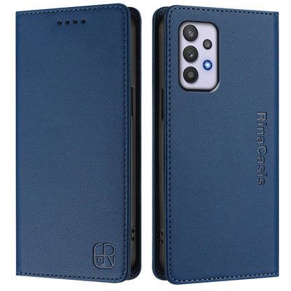 Samsung Galaxy A32 4G Dual-Folded Magnetic Suction RFID Blocking PU Leather Wallet Phone Case with Card Slots, Cash Pocket, Kickstand, Full Protective Flip Cover
