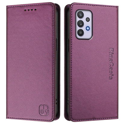 Samsung Galaxy A32 4G Dual-Folded Magnetic Suction RFID Blocking PU Leather Wallet Phone Case with Card Slots, Cash Pocket, Kickstand, Full Protective Flip Cover
