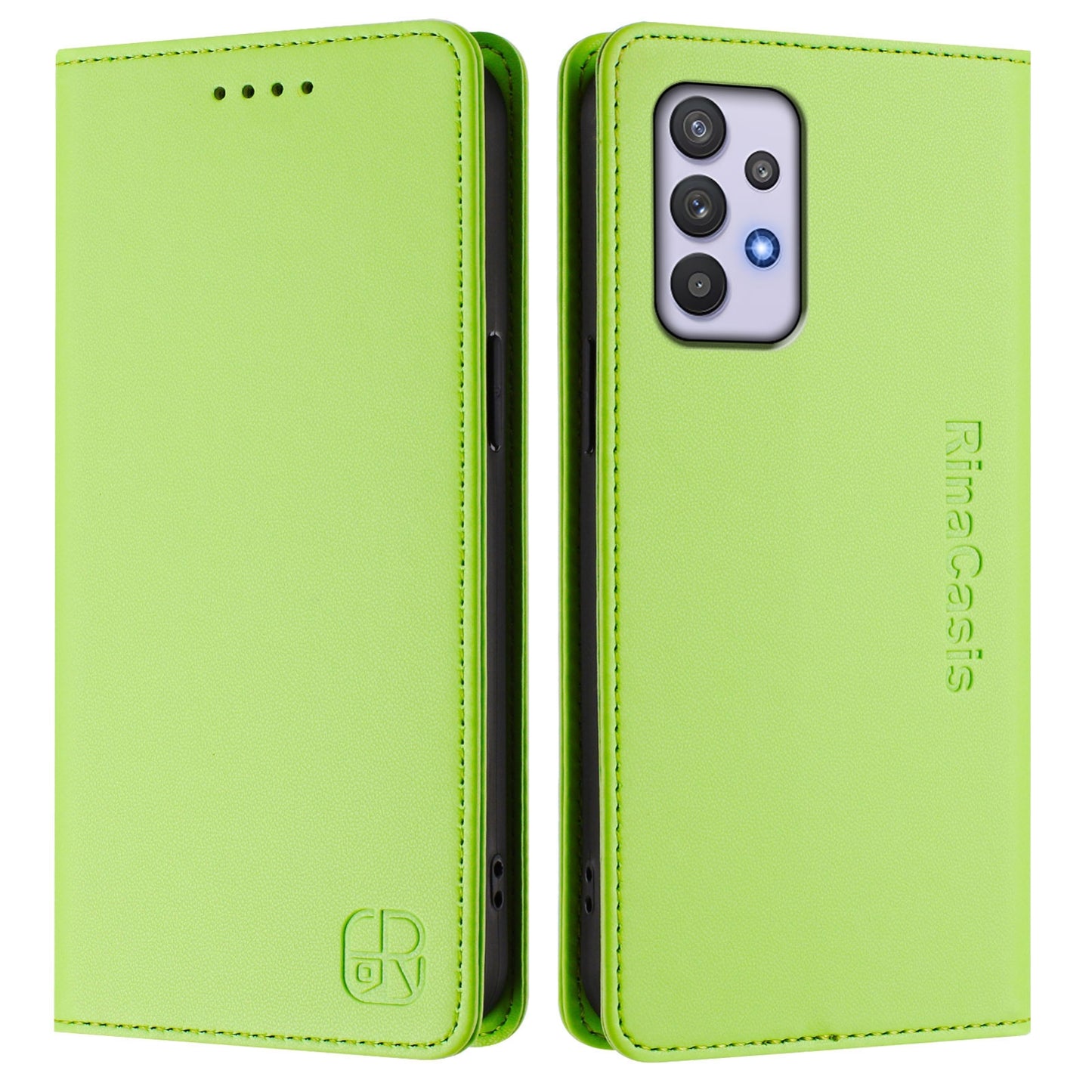 Samsung Galaxy A32 5G Dual-Folded Magnetic Suction RFID Blocking PU Leather Wallet Phone Case with Card Slots, Cash Pocket, Kickstand, Full Protective Flip Cover