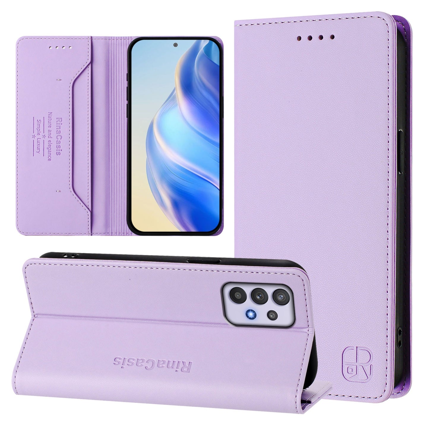 Samsung Galaxy A32 5G Dual-Folded Magnetic Suction RFID Blocking PU Leather Wallet Phone Case with Card Slots, Cash Pocket, Kickstand, Full Protective Flip Cover