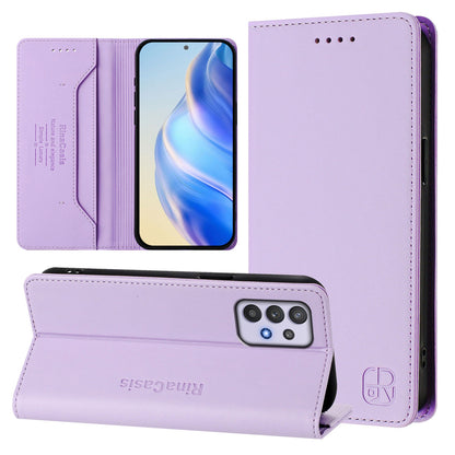 Samsung Galaxy A32 5G Dual-Folded Magnetic Suction RFID Blocking PU Leather Wallet Phone Case with Card Slots, Cash Pocket, Kickstand, Full Protective Flip Cover