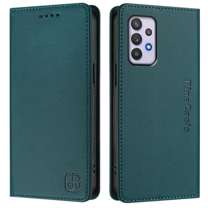 Samsung Galaxy A32 5G Dual-Folded Magnetic Suction RFID Blocking PU Leather Wallet Phone Case with Card Slots, Cash Pocket, Kickstand, Full Protective Flip Cover