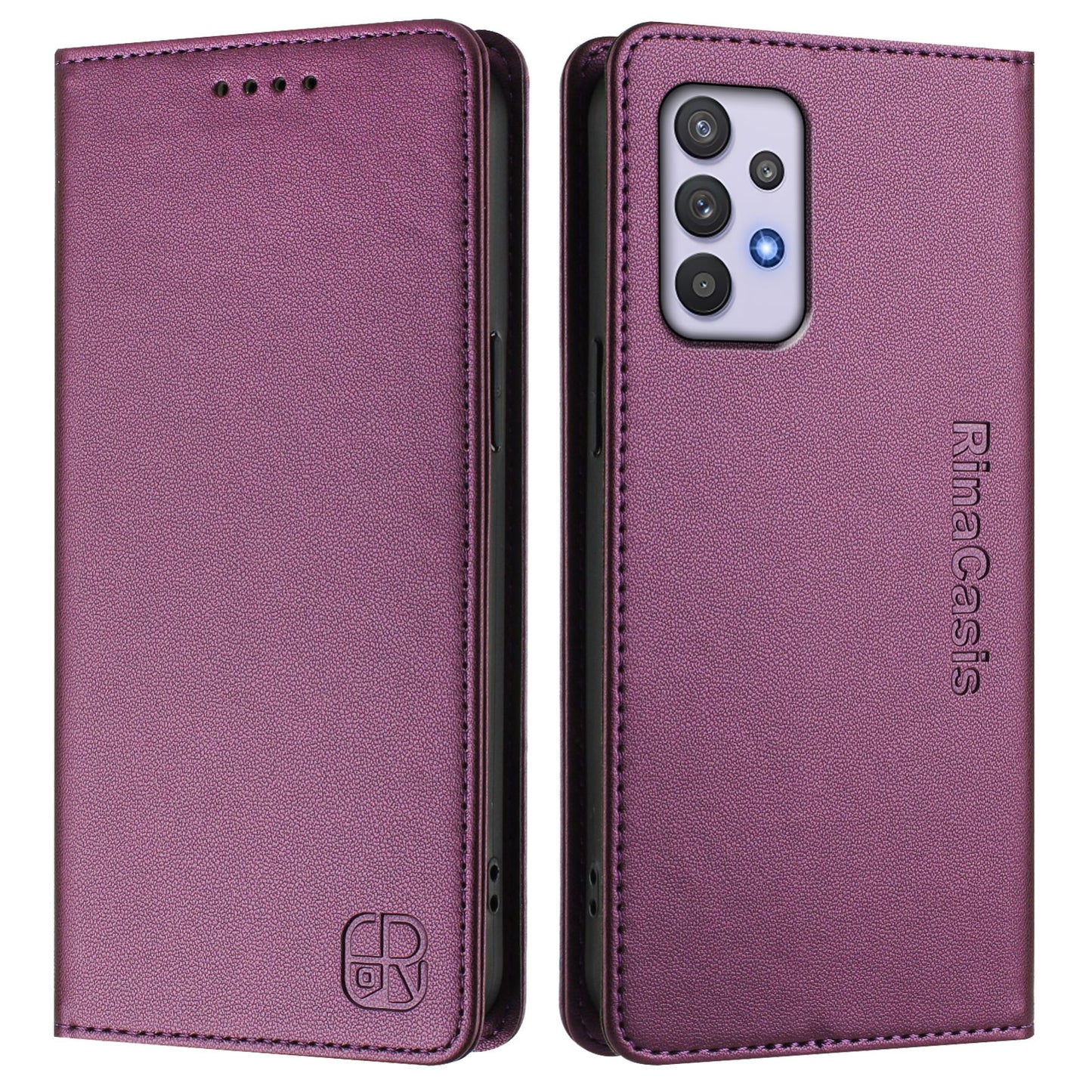 Samsung Galaxy M32 5G Dual-Folded Magnetic Suction RFID Blocking PU Leather Wallet Phone Case with Card Slots, Cash Pocket, Kickstand, Full Protective Flip Cover