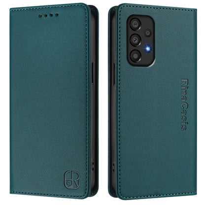 Samsung Galaxy A33 5G Dual-Folded Magnetic Suction RFID Blocking PU Leather Wallet Phone Case with Card Slots, Cash Pocket, Kickstand, Full Protective Flip Cover