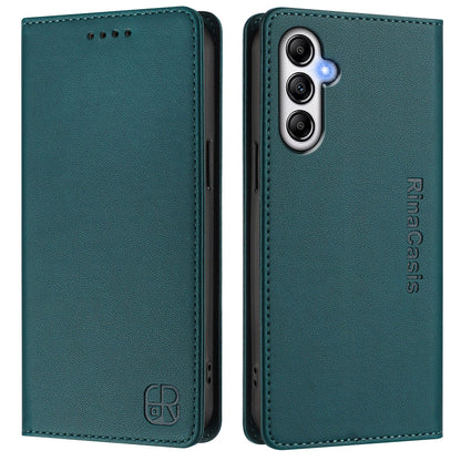 Samsung Galaxy A35 5G Dual-Folded Magnetic Suction RFID Blocking PU Leather Wallet Phone Case with Card Slots, Cash Pocket, Kickstand, Full Protective Flip Cover